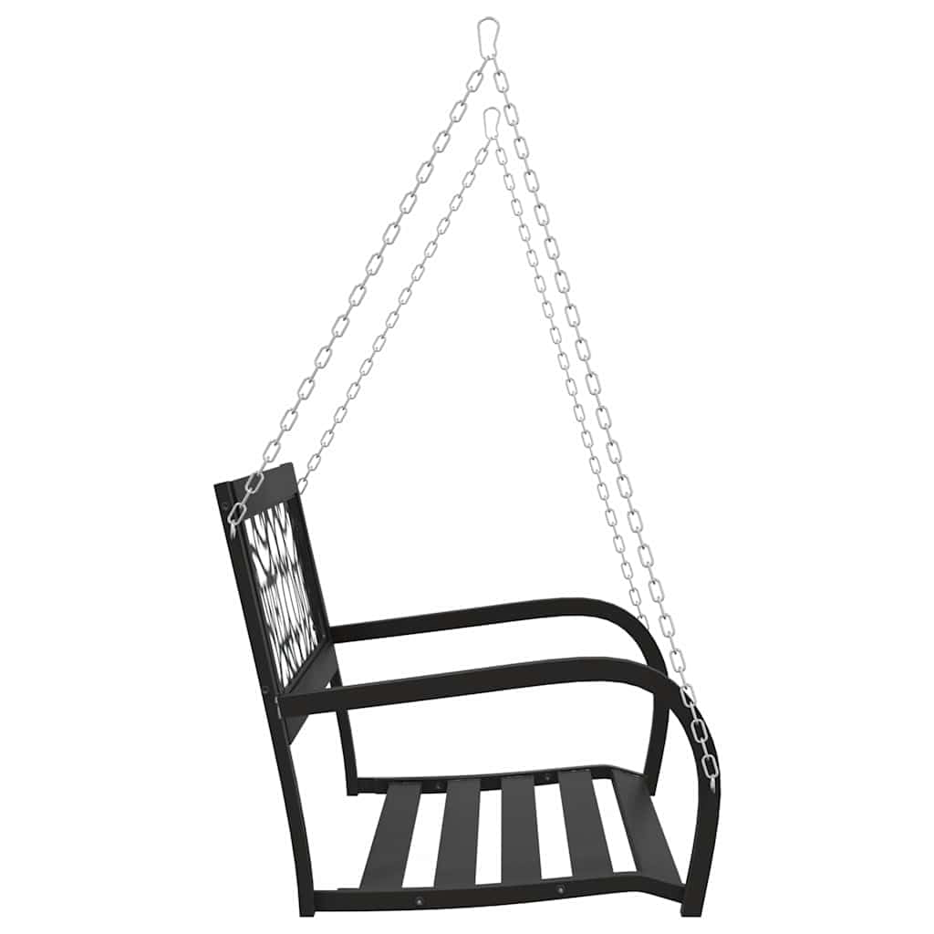 Balancín Jardín 125 cm Acero Plástico Negro | Colgante con reposabrazos, cadenas incluidas, respaldo de bienvenida, uso al aire libre