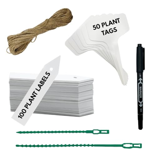 WhimzyCove Garden Plant Ties & Labels Kit – 150 Labels, 200 Ties (17cm & 22.5cm), 10m Twine, Marker – Tags, Clips & Markers for Outdoor Plants, Greenhouse & Allotment Accessories