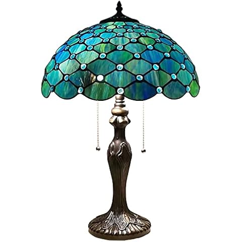 ZJART Tiffany Table Lamp Stained Glass Lamp 16X16X24 Inch Antique Standing Reading Light Living Room Office Bedroom (Sea Blue Pearl) Cover