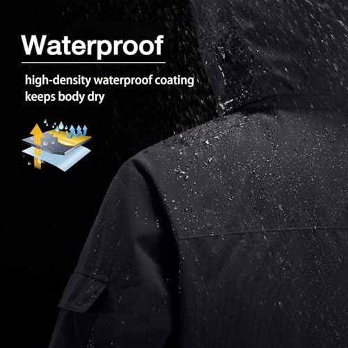 CAMEL CROWN Men's Waterproof Ski Jackets Winter Coats Snow Jacket Adjustable Fleece Windbreaker Windproof Outdoor Hiking Rain Jackets with Hooded Black S