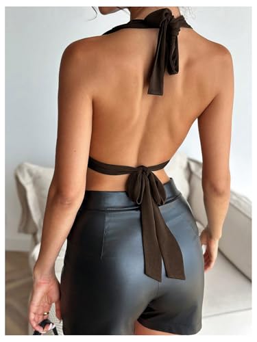 Image of SOLY HUX Women's Sexy Open Back Halter Going Out Top