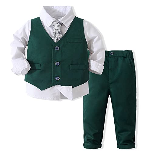 Reviews de Trajes y Blazers para Niño los más recomendados. 46 WEIWODUZUN - Conjunto de trajes para niños, con pantalones de corbata para caballero, camisa formal para niños pequeños, Verde, 3 Años