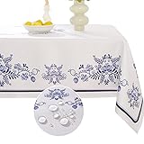 SASTYBALE Spring Blue and White Porcelain Painting Table Cloth, Rectangle Watercolor Wrinkle Washabl