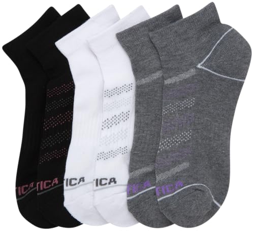 Image of Nautica Womens Quarter Socks Athletic Cushion Moisture Wicking Socks 6 Pack | Stretch Performance Dri-Motion Fabric, Cushioned with Arch Support, Breathable Mesh Panels, Quarter Cut, Shoe Size 4-10