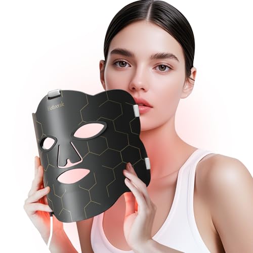 Hottoerak Rotlichtlampe Gesicht, 660nm&850nm Silikon Rotlicht Maske Gesicht, 222Chips Infrarotlampe mit 10/15/20 Timer, 5 Helligkeitsstufen LED Maske Gesicht