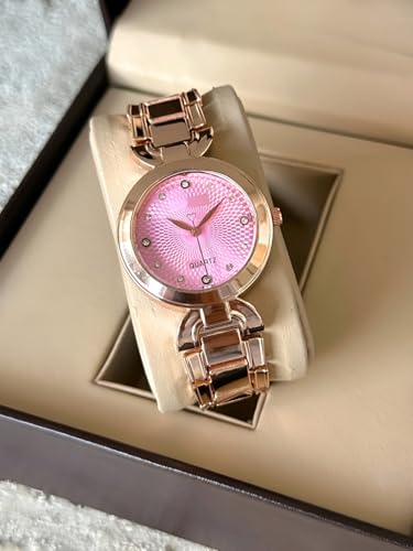 Image of styledose Women Analogue Wrist Watches for Women's & Girls&Ladies Diamond Studded Dial Rosegold Colored Stylish Bracelet Strap