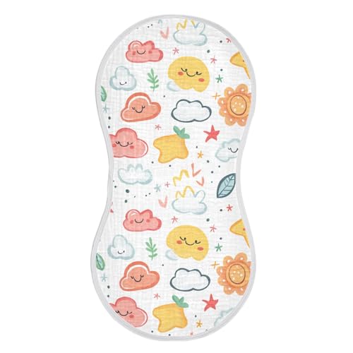 Cartoon Clouds Sun Stars Cute Cotton Burp Cloths Large Soft Touch spit up Cloth for Unisex boy and Girl Set of 2, 22x11in2