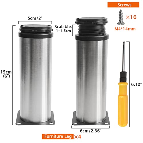 Uotyle 4PCS Adjustable Table Legs 150mm Adjustable Legs For Furniture Stainless Steel Cabinet Table Legs With Screws & Screwdriver - Image 4