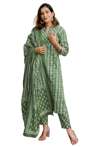 Image of MIRCHI FASHION Pure Cotton Women Straight Printed Kurti Set with Dupatta & Pant