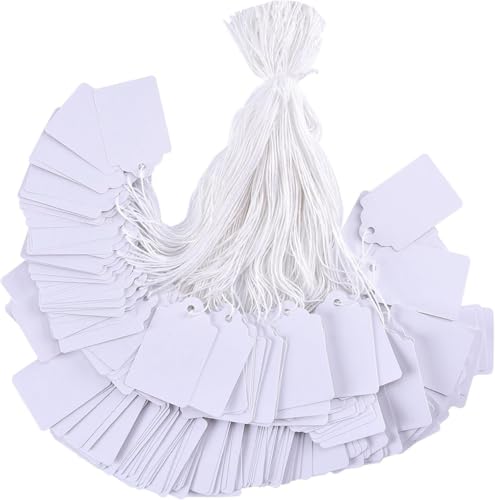Image of DIY Crafts White Marking Tags Jewelry Price Hang Price Labels Display Tags with Hanging String Tie Label Paper Tag for Jewellery Retail Shops Watch Kitchen Clothes Content Label (Pack of 100 Pcs)