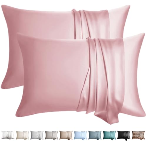 Image of 100% Silk Pillow Cases 2 Pack Queen Size Mulberry Silk Pillowcase for Hair and Skin Set of 2 Highest Grade 6A Silk Soft Breathable Cooling with Hidden Zipper, Pink