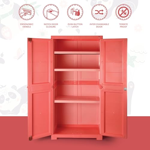 Image of CELLO Kidzbee Mega Marvel Bamboo Budies Cabinet PP Plastic Material | Dream Word & Space-Saving Compact Size | Bamboo Budies-Themed Design | Multipurpose Storage Suitable for Kids' Rooms | Peach