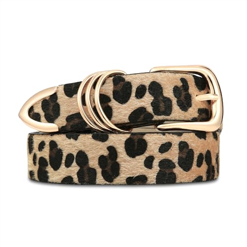 RISANTRY Womens Leopard Print Belt with Gold Buckle Chic Animal Print Waist Belt for Dress & Casual Wear