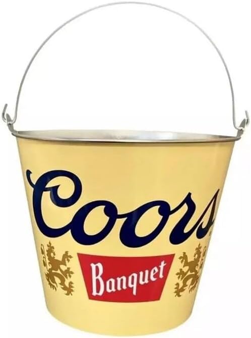 Coors Banquet Metal Ice Bucket with Handle, Yellow, 2 Gallon, Party Entertaining