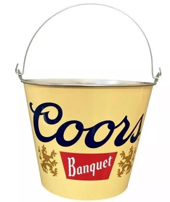 Coors Banquet Metal Ice Bucket with Handle, Yellow, 2 Gallon, Party Entertaining