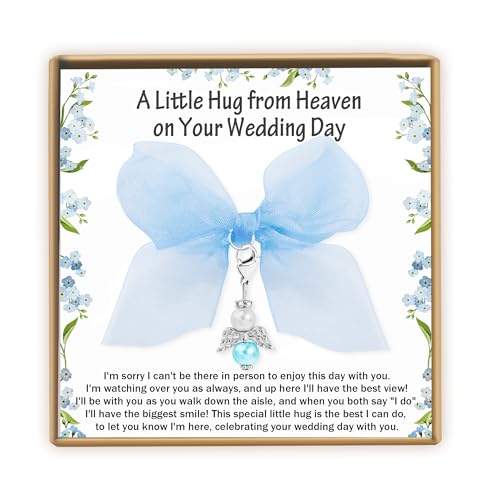 PEALICIOUS Something Blue Gift for Bride Bridal Accessories as Bridal Shower Gifts Angel Bouquet Charms for Wedding Memory Hug from Heaven Memorial Gifts for Loss of Mom and Dad Buckle on Blue Garter