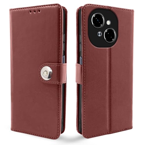 Image of Pikkme Flip Cover Leather Finish | Inside TPU with Card Pockets | Wallet Stand and Shock Proof | Complete Protection Button Flip Case for Tecno Spark Go 1 (Brown)