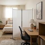 Ordellia 2 paravento divisorio bianco in tessuto e ferro, 175 x 180 cm, pieghevole, autoportante, come protezione dagli sguardi indiscreti per soggiorno, camera da letto, ufficio e home office