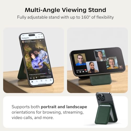 Image of Satechi Magnetic Magsafe Wallet, Double Flap Stand Card Holder, 4 Slots with Front NFC Pass-Through, Adjustable Phone Attachment for iPhone 17 /16 /15 /14 /13 /12, Travel Accessory - Forest Green