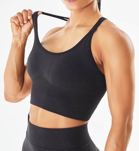 JOYSPELS Seamless Sports Bra for Women Strappy Workout Yoga Bra Medium Support - Image 5