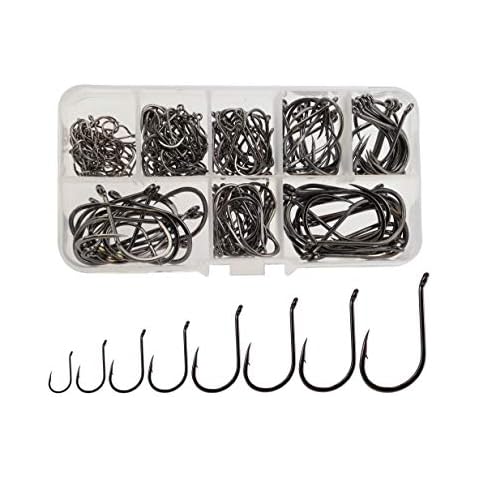 Beoccudo Fishing Hooks Freshwater Saltwater Fishing Gear Fishing Tackle Large Size Set, Worm Soft Bait Jig Fishhooks, Size 22 20 18 16 14 12 10 6 Cover