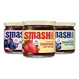 Smash Foods Jam, Variety 3-Pack Family Favorites | No Sugar Added, Naturally Sweet Jelly | Keto Friendly, Low Calorie, Low Carb | Non GMO, Upcycled, Vegan, Plant Based, Paleo | Strawberry, Concord Grape, Blueberry