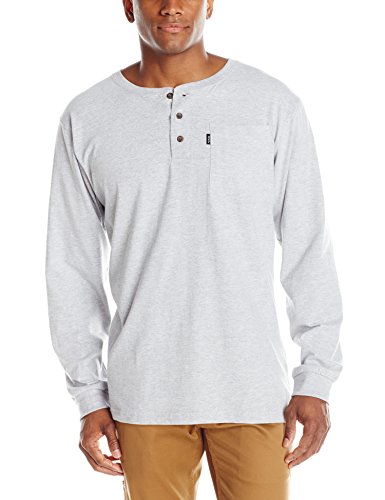 Key Apparel Men's Heavyweight 3-Button Long Sleeve Henley Pocket T-Shirt, Heather Grey, Medium