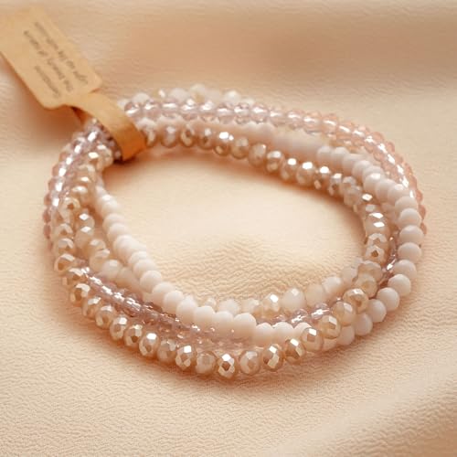 Boho Crystal Bracelet Set of 4pcs/set,4mm Beads Stackable Layering Stretch Bracelets for Women, Friendship Gifts3