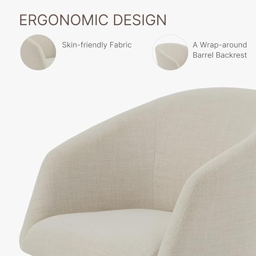 Image of KISLOT Swivel Dining Chairs Set of 1, Upholstered Mid Century Modern Deskchair with Barrel Back, Linen Fabric Kitchen Chairs for Dining Room, Bedroom, Dressing Room, Linen