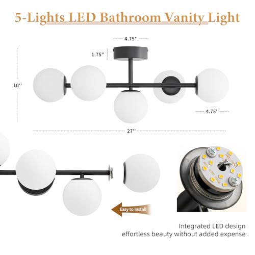 Image of Modern Bathroom Vanity Light Fixtures,LED Matte Black Wall Sconce Lighting