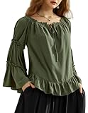 Women's Renaissance Shirt Peasant Blouse Dressy Casual 2024 Summer Bell Sleeve Top Army Green XL