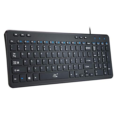 SR Keyboard Wired Thin Light 105 Keys USB Multimedia Full Size for Pc Computer Laptop