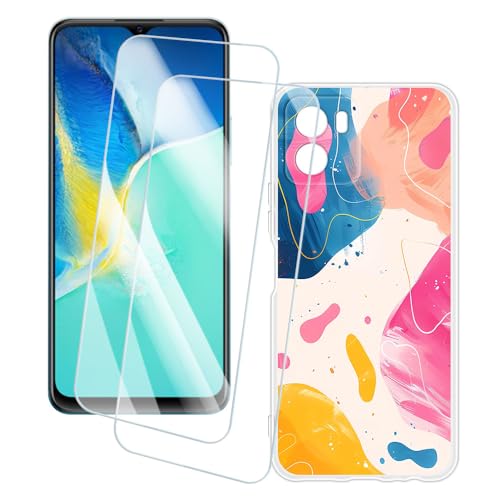 OAGELIM 2 Piezas Protector de Pantalla + Funda Compatible con Vivo Y01 (6.51 Pulgada) Funda Impresión Artística Personalizada y Cristal Templado (Colorido)