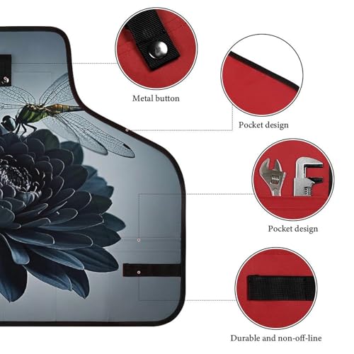 Delantal negro con flores y libélulas para taller miniatura 3