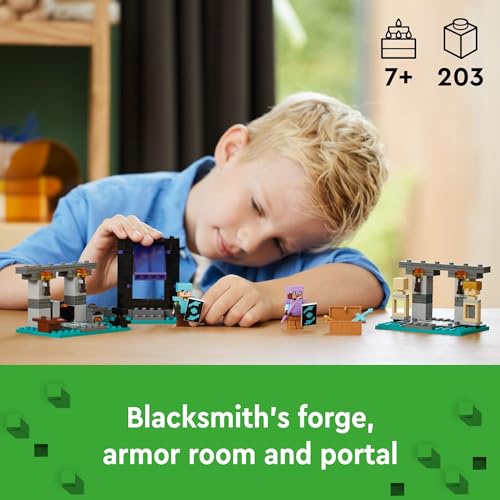 LEGO Minecraft The Armory Building Set with Alex and Armorsmith Figures – Action Toy for Kids 7 and Up