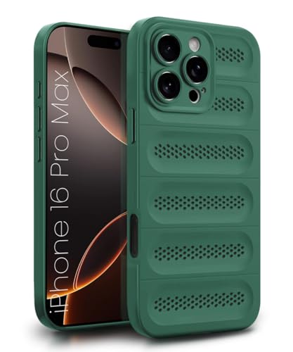 Image of WOW IMAGINE Ultimate Silicone Back Cover Case for iPhone 16 Pro Max | Heat Dissipation Thin Soft TPU | 360 Camera Protection | Breathable Cooling Holes - Forest Green
