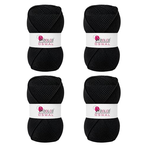 Image of Brilon Acrylic Hand Knitting Yarn Balls Pack of 4 (50g Each) -Soft Wool Yarn for Knitting, Craft, DIY Projects, Sweaters, Scarves, Multicolor Wool Thread for Home Use (Black)
