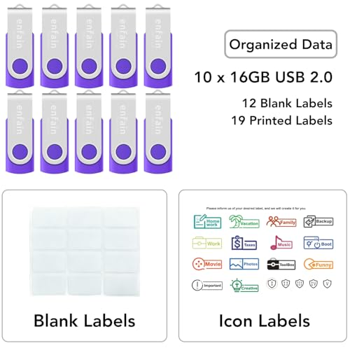 Image of Enfain Purple Flash Drive 16GB USB Memory Stick Drives 10 Pack for Distributing, Sharing Data of Work and Life in a Special Color