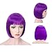 H&N Hair Purple Wigs for Women with Bangs 13" Straight Party Wig for Girl Synthetic Colorful Cosplay Synthetic Wig Natural Looking Daily Party Costume Wigs + Free Wig Cap ...