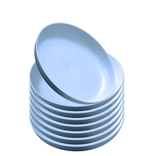 Image of Wheat Straw & Bamboo Fiber Plates Set, Lightweight Unbreakable Dinner Plates, Microwave and Dishwasher Safe, Plates Easy to Clean & Reusable (9 Inches, Blue, Set of 8)