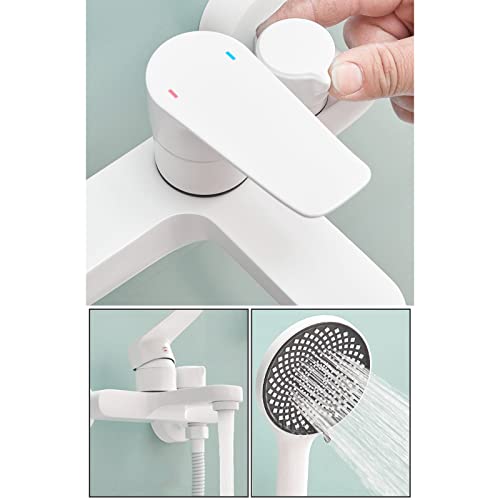Mitigeur de baignoire blanc en laiton avec douchette intégrée - 4