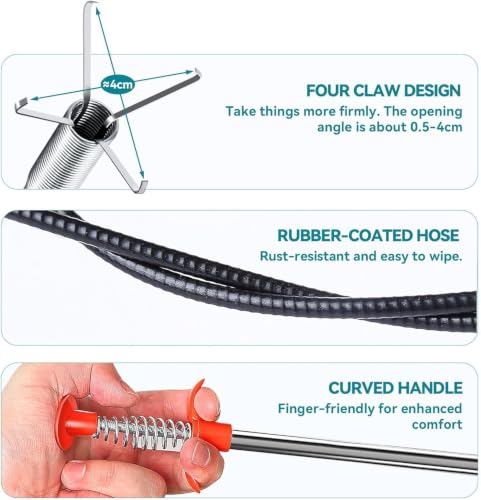 SHUCHUANG Drain Snake,76 inch Flexible Grabber Claw Pick Up Reacher Tool,Drain Clog Remover - Gutter Cleaning Tools for Home Sink, Bathroom Tub,Drain, Toilet, Tight Spaces - image 6