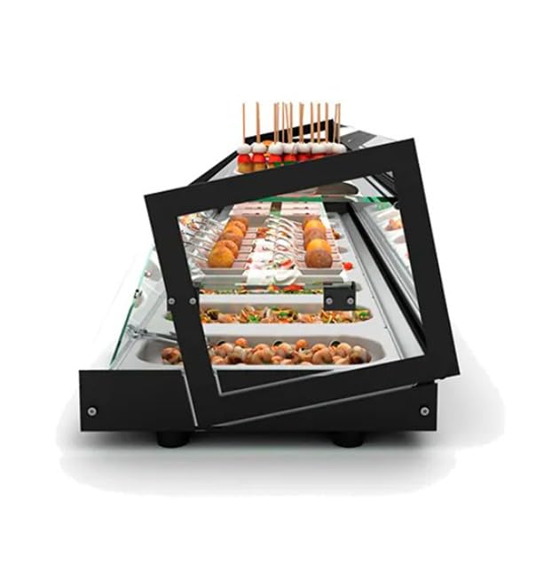 Genérico Osteleria Vitrina Refrigerada para Tapas, 6 Bandejas GN1/3, Negro, 148.5x39.5x37.5cm, Temperatura 2-8°C, Puertas Correderas, Control Digital, Iluminación LED