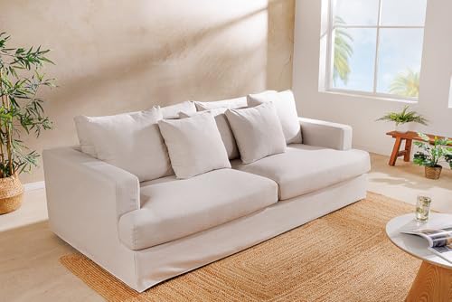 Riess Ambiente 3-Sitzer Sofa Heaven - 210cm - Natur - Leinenstoff Gänsefeder-Kissen Federkern Abnehmbarer Bezug Rundum-Bezug inklusive Kissen XXL-Couch