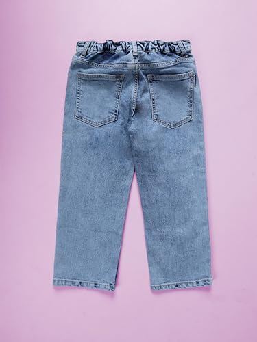 Image of KiddoPanti Girls Solid Waist Elasticated Straight Fit Jeans