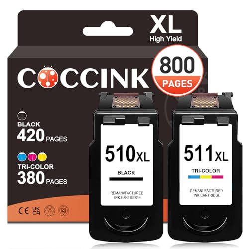 COCCINK PG510 CL511 für Canon Druckerpatronen 510 511 Pixma MP250 MP280 MP230 MP495 iP2700 iP2702 MP270 MP252 MP282 MX320 MX330 MX340 MX350 MX360 MX410 MX420 MP490 MP492 MP499 für Canon 510XL 511XL