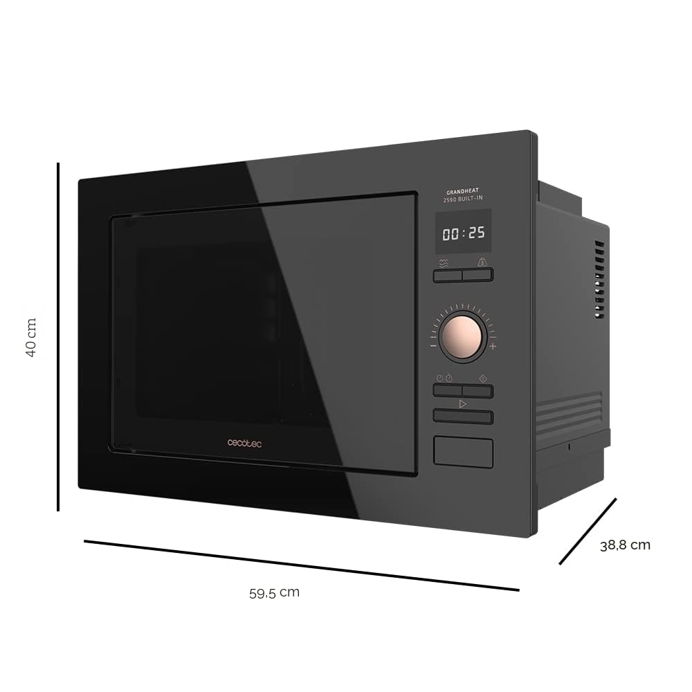 Cecotec Microonde da Incasso Digitale GrandHeat 2500 Built-In Touch SteelBlack 900 W, da incasso, 25 L, 1000 Watt Grill, 8 funzioni preimpostate, timer, pannello di controllo tattile