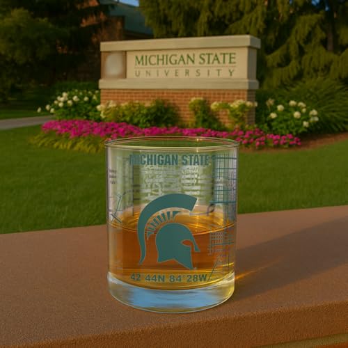 Image of Greenline Goods - Michigan State University Spartans College Whiskey Glasses (Set of 2), 10 oz - Full-Color Logo + Campus Map