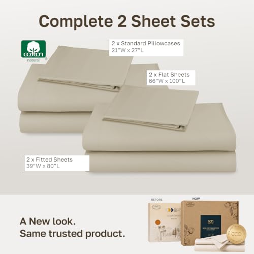 Image of 2-Pack Soft Natural 100% Cotton Sateen Twin XL Sheets Set