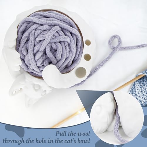 Image of VEHICAR Yarn Bowl 3D Printed, Large Cat Yarn Holder with Tool Hole, Cute Sleeping Cat Shape Storage Bowls, Ideal for Crocheting and Knitting, Great for Yarn Organization (Pure White)